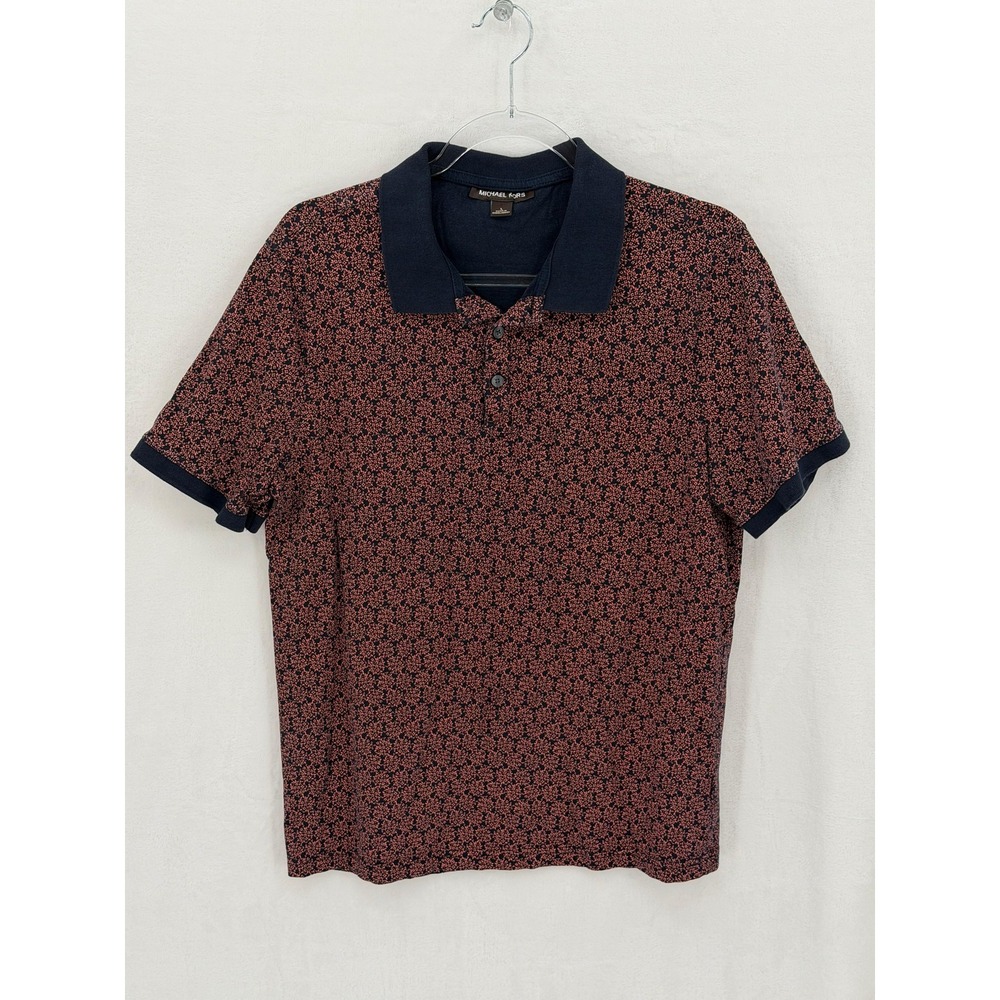 Michael Kors Shirt Mens‎ Large Navy Red Floral Polo Short Sleeve Cotton Preppy